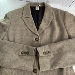 Vintage 1990s Gap Brown Herringbone Tweed Blazer Silk/Wool Sz 10 Academia Preppy
